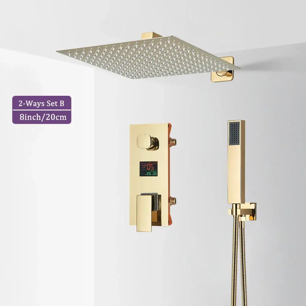 Modern gold and black shower faucet set bathroom rainfall display