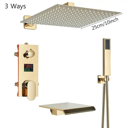 Modern gold and black shower faucet set bathroom rainfall display