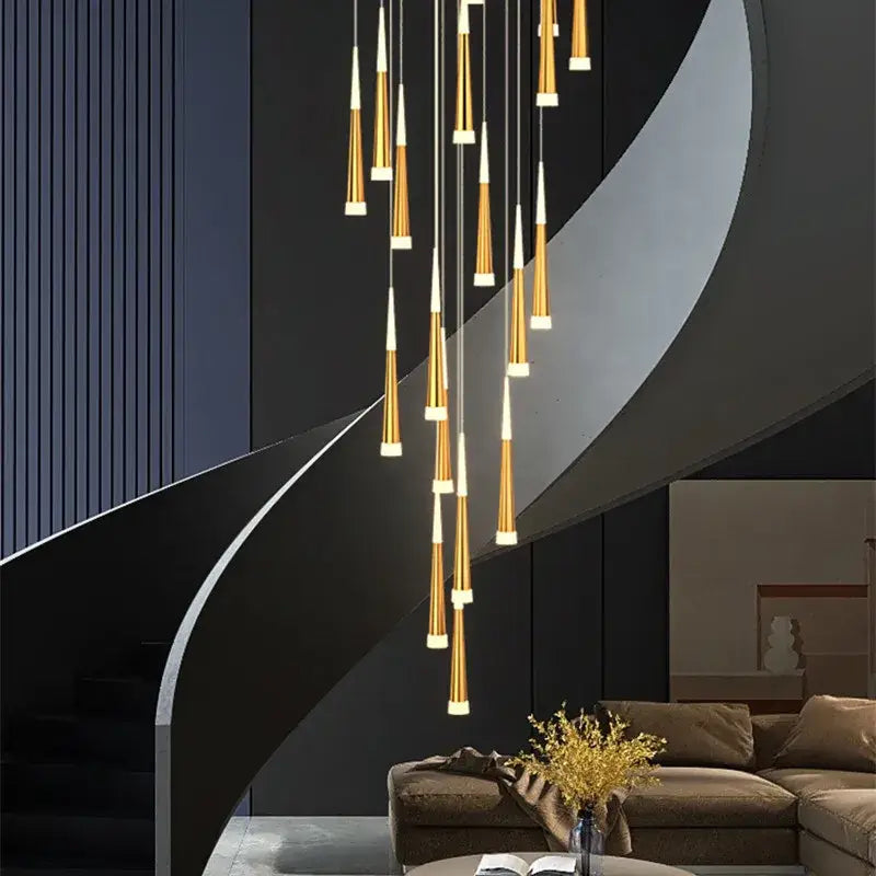 Modern gold and black stair chandelier living room pendant light