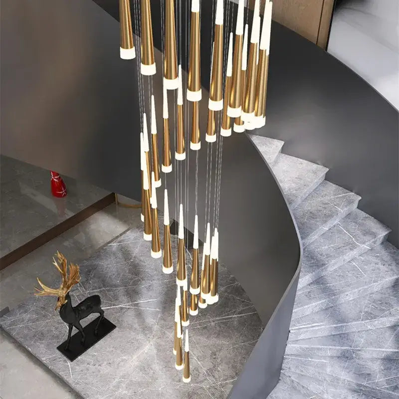 Modern gold and black stair chandelier living room pendant light