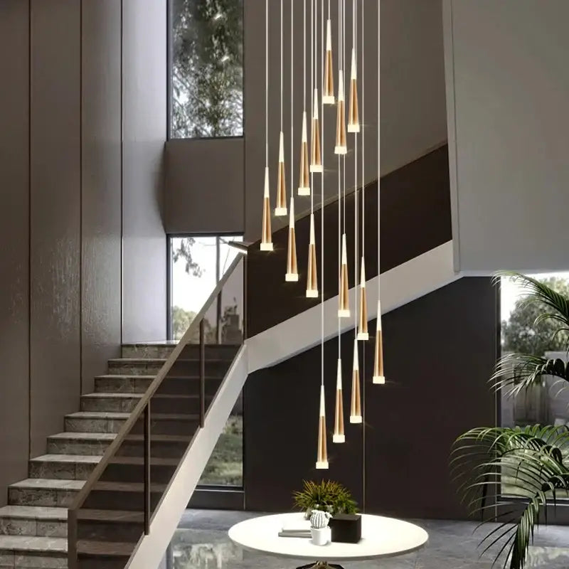 Modern gold and black stair chandelier living room pendant light