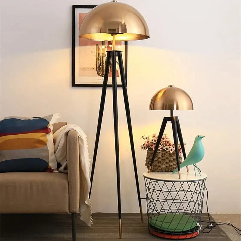 Modern gold and black tripod floor lamp living room coyote