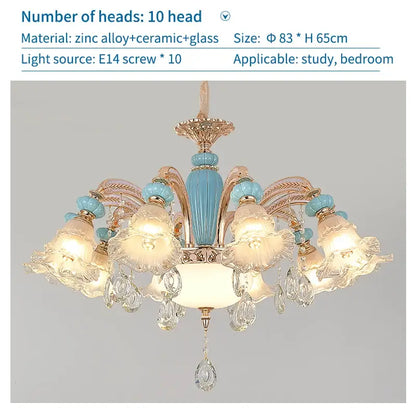 Modern gold and blue duplex ceramic crystal pendant lamp living room