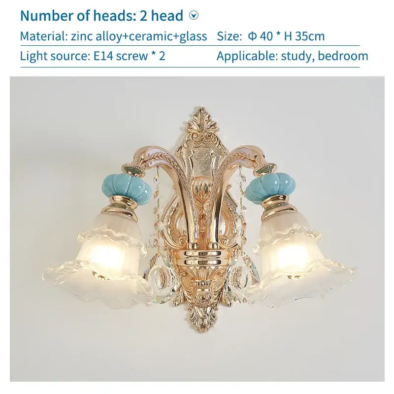 Modern gold and blue duplex ceramic crystal pendant lamp living room