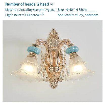 Modern gold and blue duplex ceramic crystal pendant lamp living room