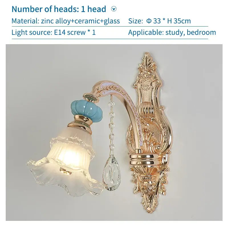 Modern gold and blue duplex ceramic crystal pendant lamp living room