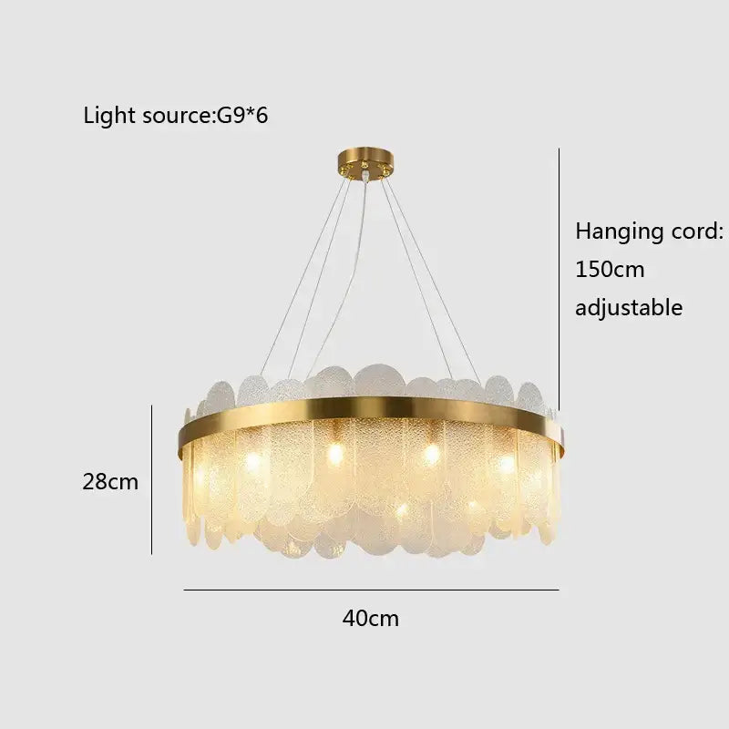 Modern gold and blue glass chandelier dining room lighting solution