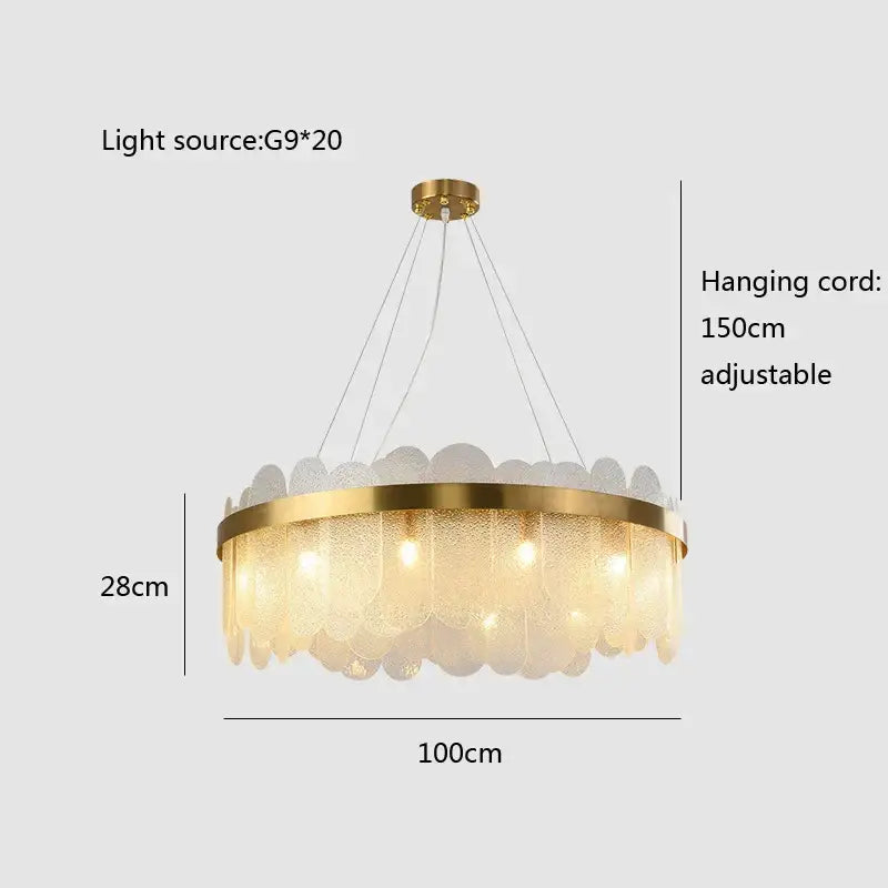 Modern gold and blue glass chandelier dining room lighting solution