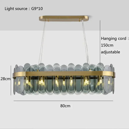 Modern gold and blue glass chandelier dining room lighting solution