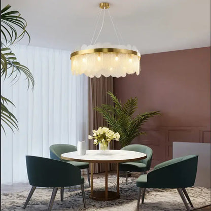 Modern gold and blue glass chandelier dining room lighting solution
