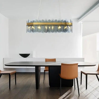 Modern gold and blue glass chandelier dining room lighting solution
