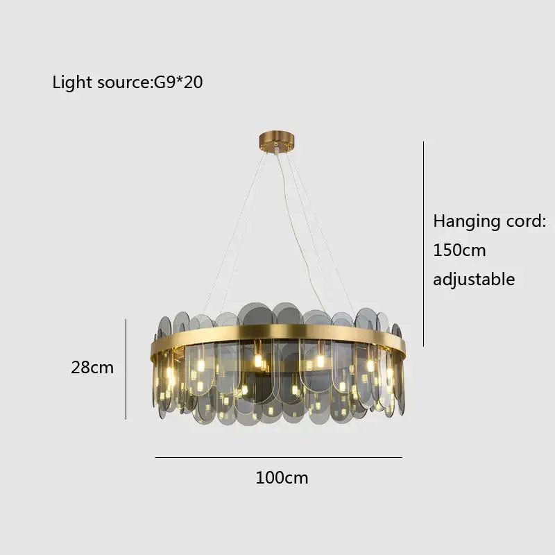 Modern gold and blue glass chandelier dining room lighting solution
