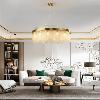 Modern gold and blue glass chandelier dining room lighting solution