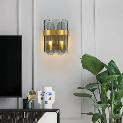 Modern gold and blue glass chandelier dining room lighting solution