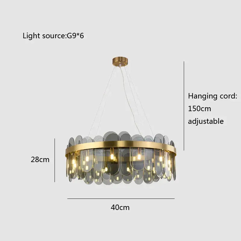 Modern gold and blue glass chandelier dining room lighting solution