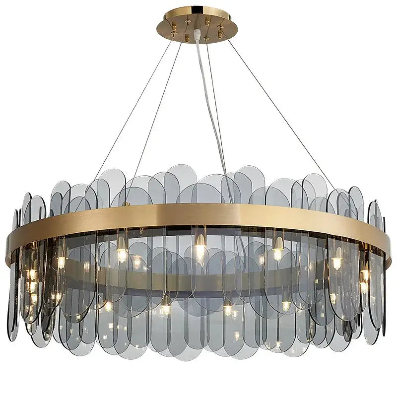 Modern gold and blue glass chandelier dining room lighting solution