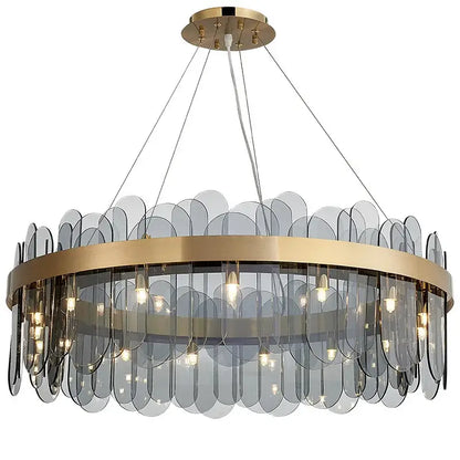 Modern gold and blue glass chandelier dining room lighting solution
