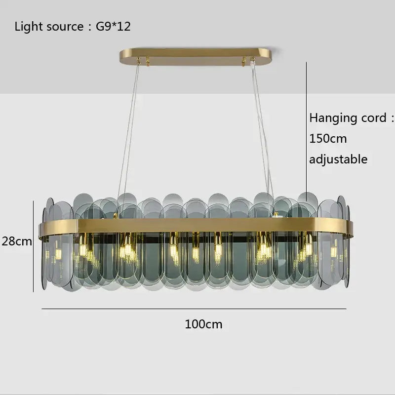 Modern gold and blue glass chandelier dining room lighting solution