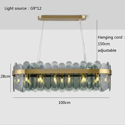 Modern gold and blue glass chandelier dining room lighting solution