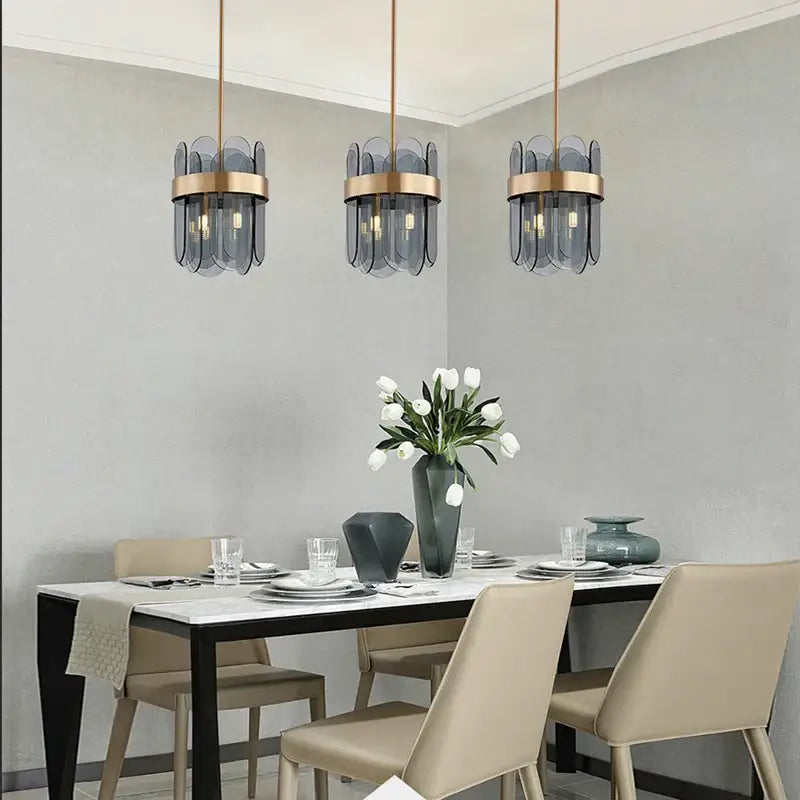 Modern gold and blue glass chandelier dining room lighting solution