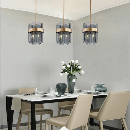 Modern gold and blue glass chandelier dining room lighting solution