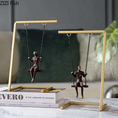 Modern gold and bronze swing metal sculpture living room decor