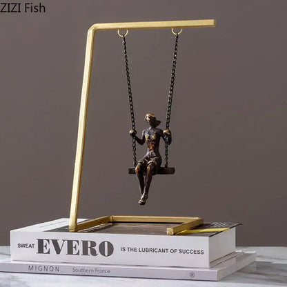 Modern gold and bronze swing metal sculpture living room decor