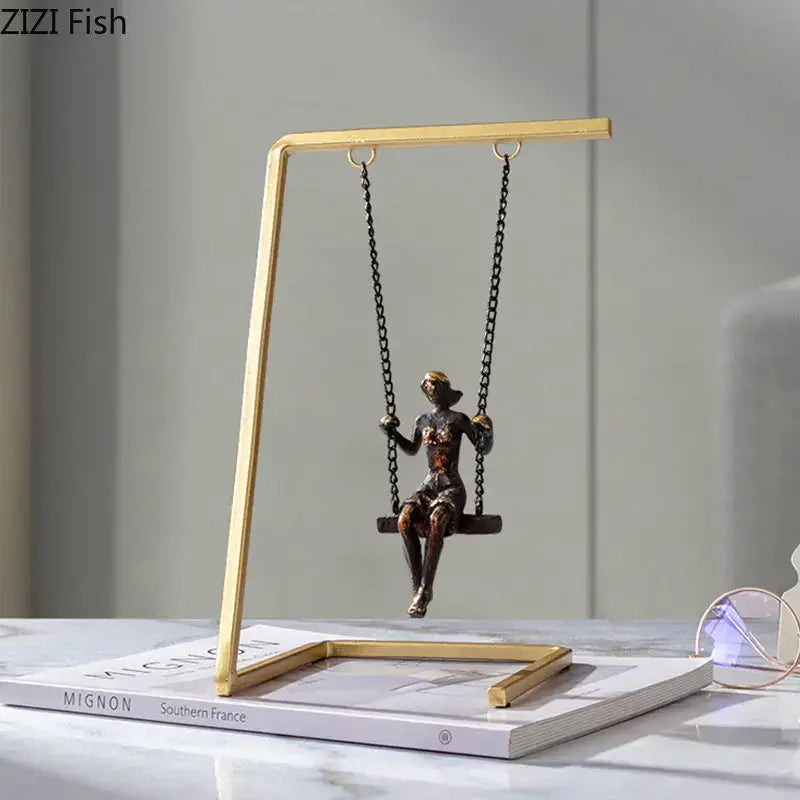 Modern gold and bronze swing metal sculpture living room decor
