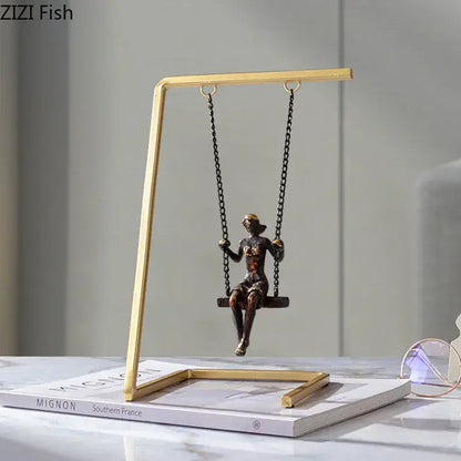 Modern gold and bronze swing metal sculpture living room decor