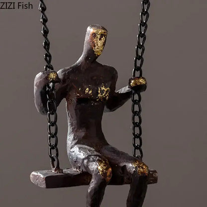 Modern gold and bronze swing metal sculpture living room decor