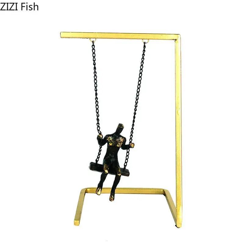 Modern gold and bronze swing metal sculpture living room decor