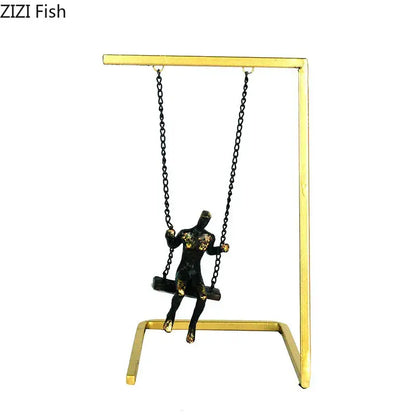 Modern gold and bronze swing metal sculpture living room decor