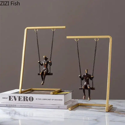 Modern gold and bronze swing metal sculpture living room decor