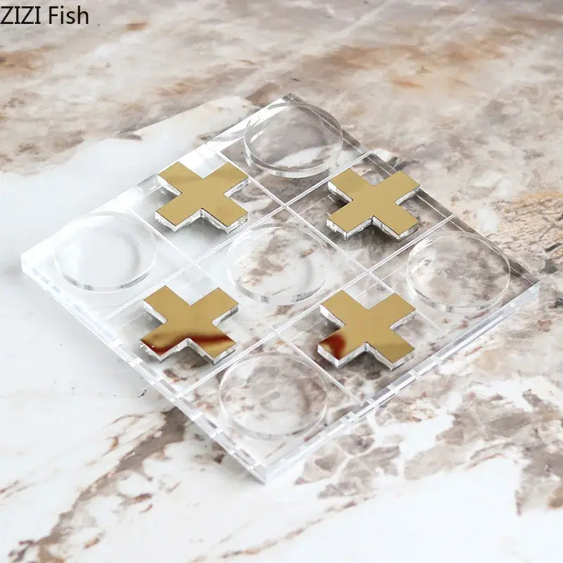Modern gold and clear acrylic tic-tac-toe chessboard set living room decor
