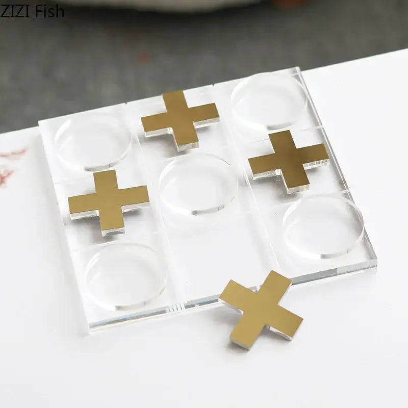 Modern gold and clear acrylic tic-tac-toe chessboard set living room decor