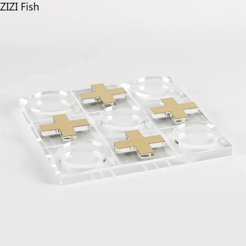Modern gold and clear acrylic tic-tac-toe chessboard set living room decor