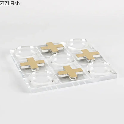 Modern gold and clear acrylic tic-tac-toe chessboard set living room decor