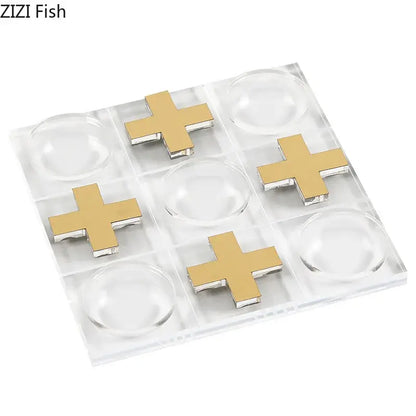 Modern gold and clear acrylic tic-tac-toe chessboard set living room decor