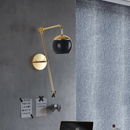 Modern gold and clear black glass ball sconce – bedroom wall light