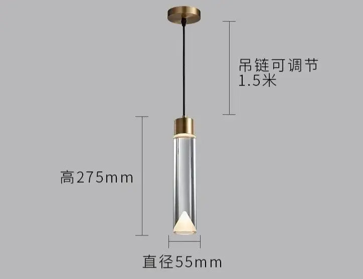 Modern gold and clear crystal copper pendant light for dining room