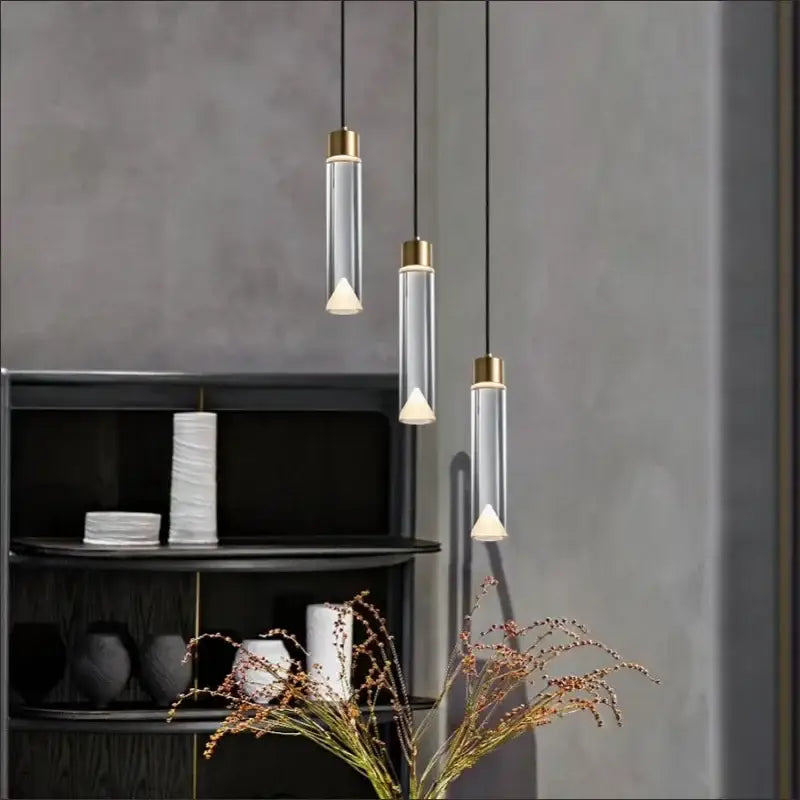 Modern gold and clear crystal copper pendant light for dining room