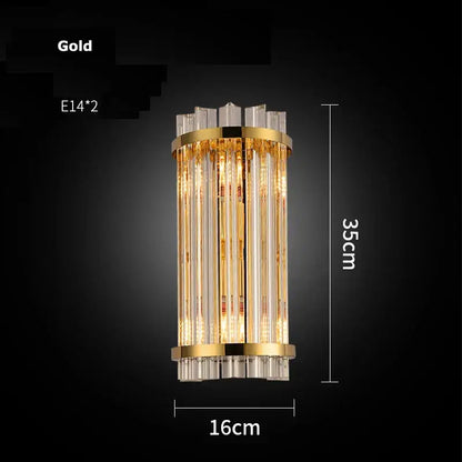 Modern gold and clear crystal led wall sconce bedroom light