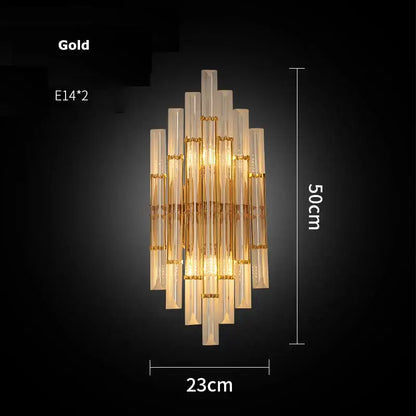 Modern gold and clear crystal led wall sconce bedroom light