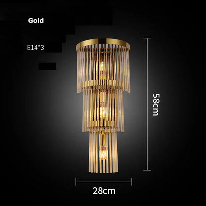 Modern gold and clear crystal led wall sconce bedroom light