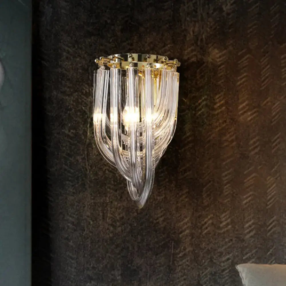 Modern gold and clear glass geometric wall sconce living room light