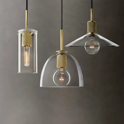 Modern gold and clear glass led pendant light trio dining room