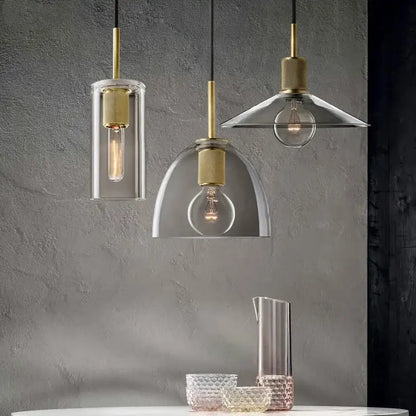 Modern gold and clear glass led pendant light trio dining room