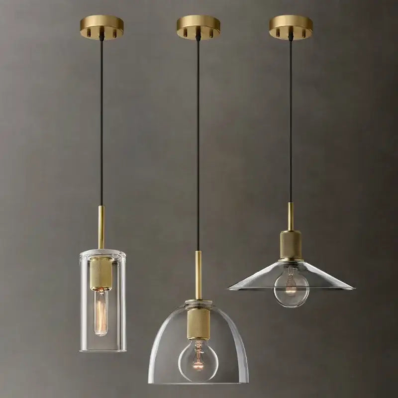 Modern gold and clear glass led pendant light trio dining room