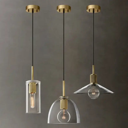 Modern gold and clear glass led pendant light trio dining room