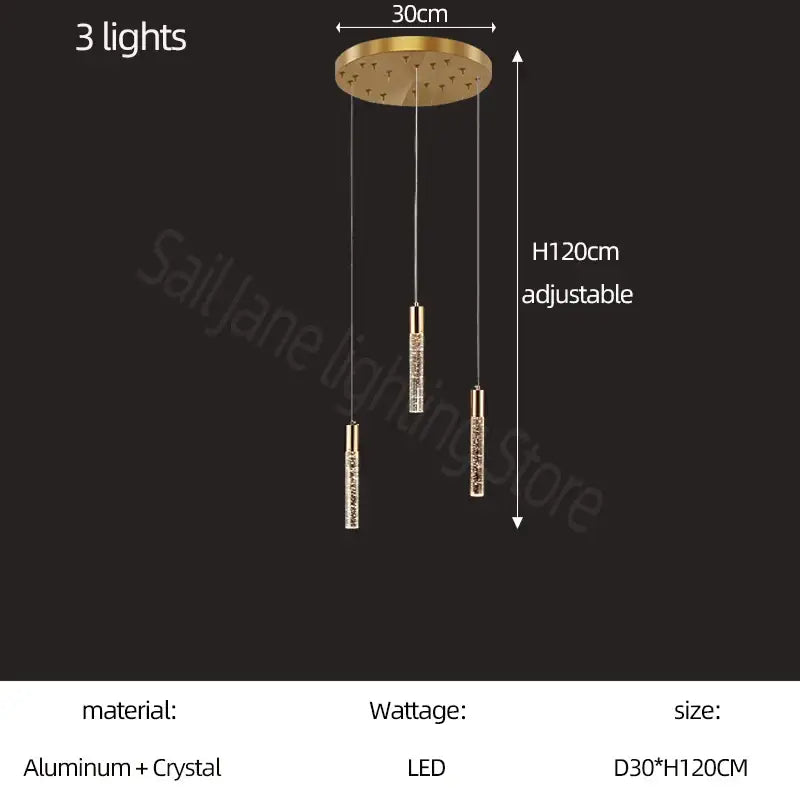 Modern gold and crystal cylindrical stair chandelier living room